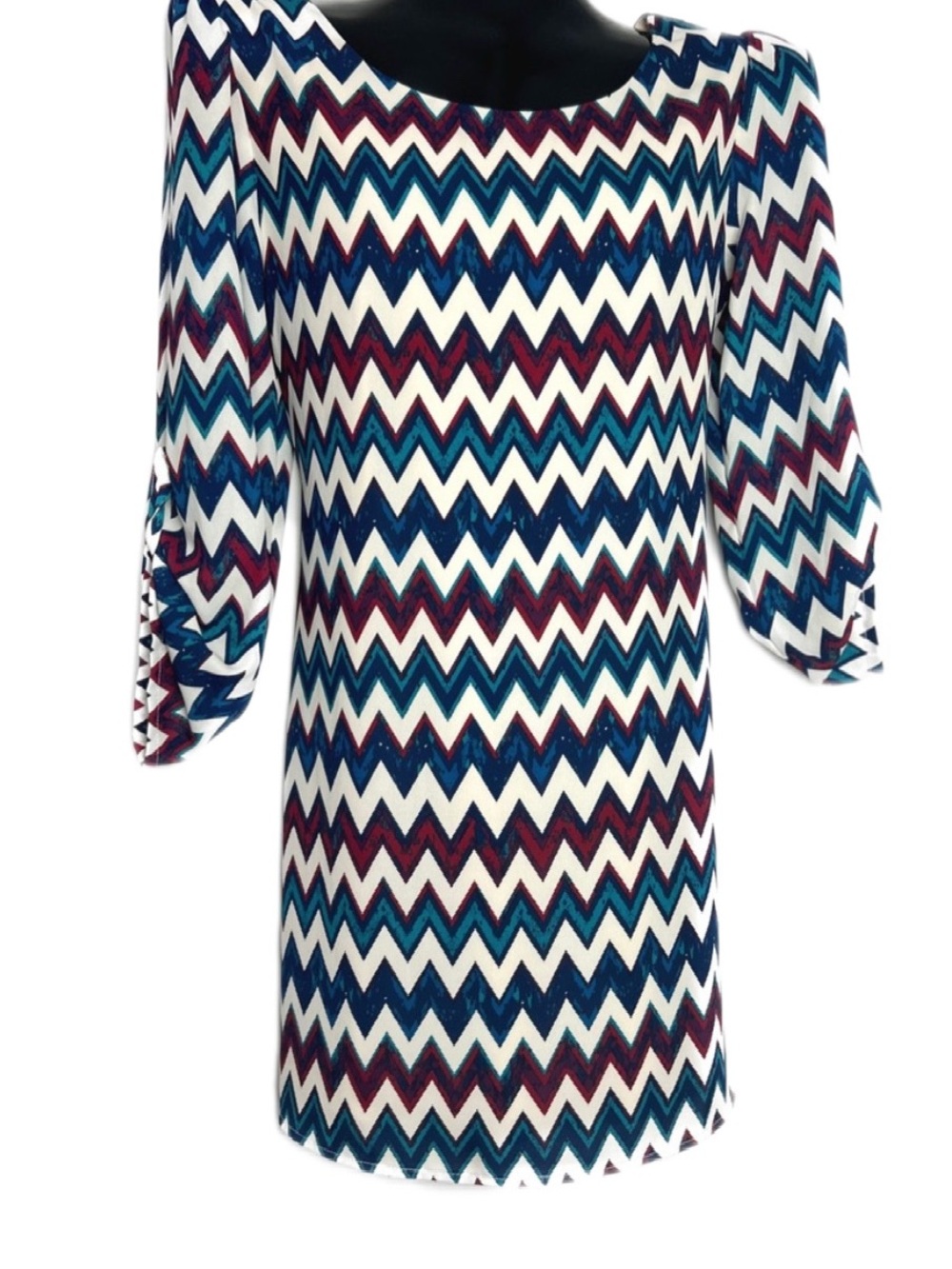 Classy Chevron Print Dress in Navy, Teal & Burgundy *NWOT